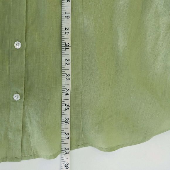 J. Jill Love Linen Women’s LG Button Up Shirt Chartreuse Green Long Sleeve - Picture 7 of 7
